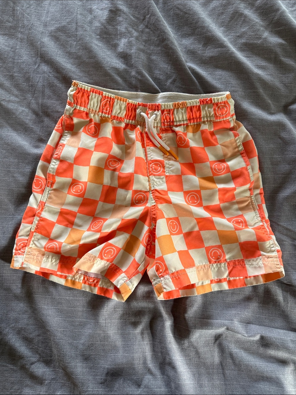 Cat & Jack Neon Orange Check Swim Trunk
